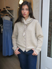 Shania Scarf Sweater in Sand Stripe