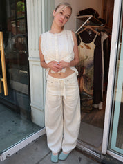 Brynn Drawstring Trouser in Linen Vanilla