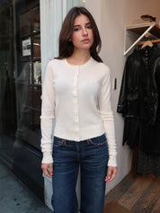 Cashmere Crewneck Cardigan in Ivory