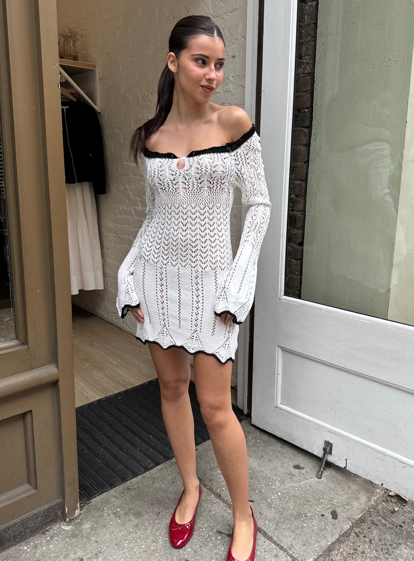 Haight Pointelle Mini Dress in White