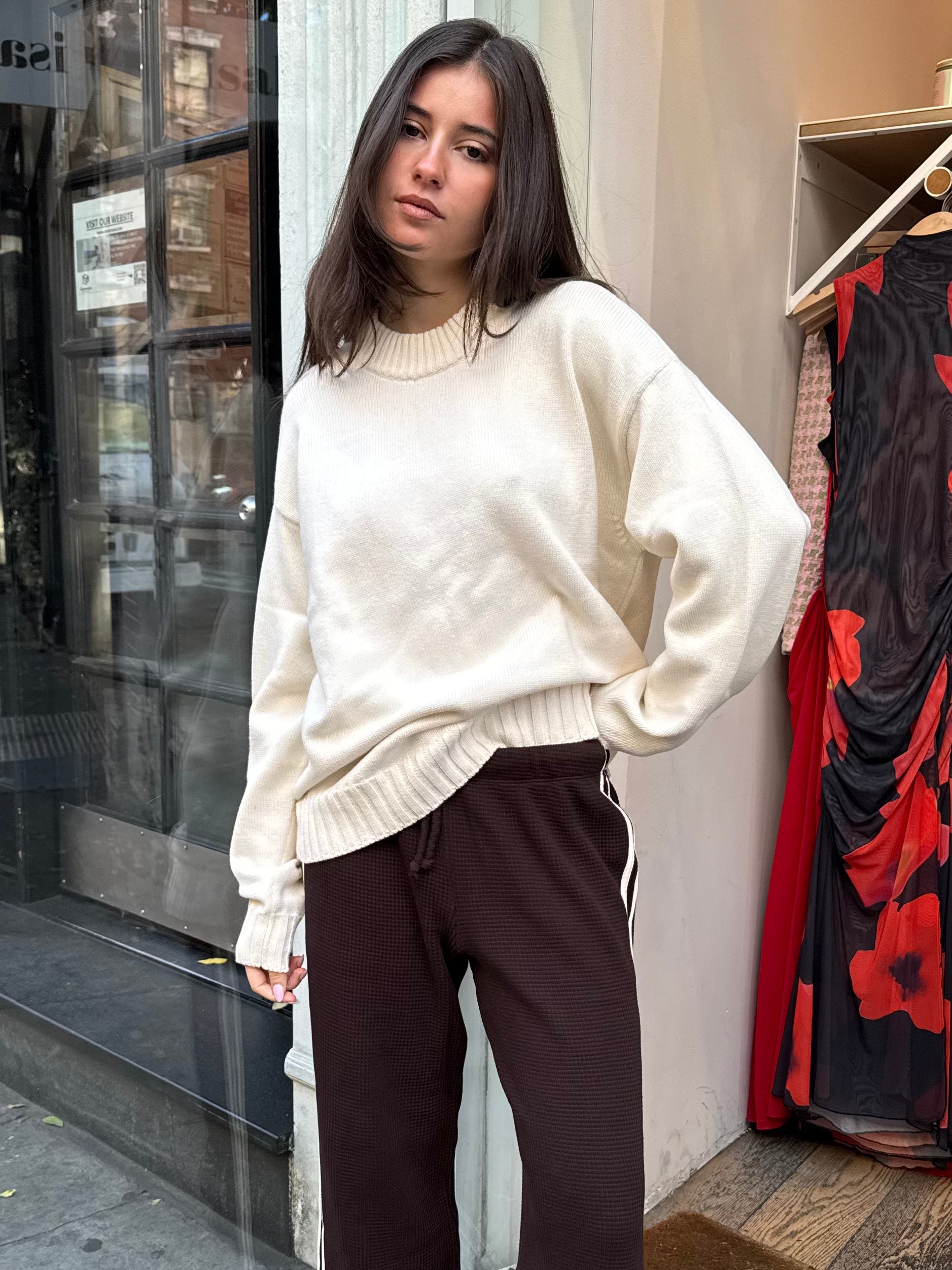 Cotton Cashmere Crewneck Sweater in Creme
