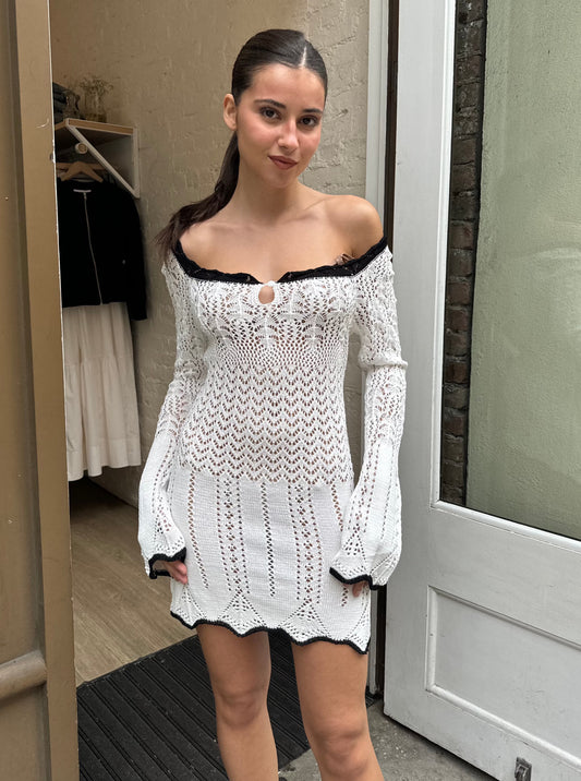 Haight Pointelle Mini Dress in White