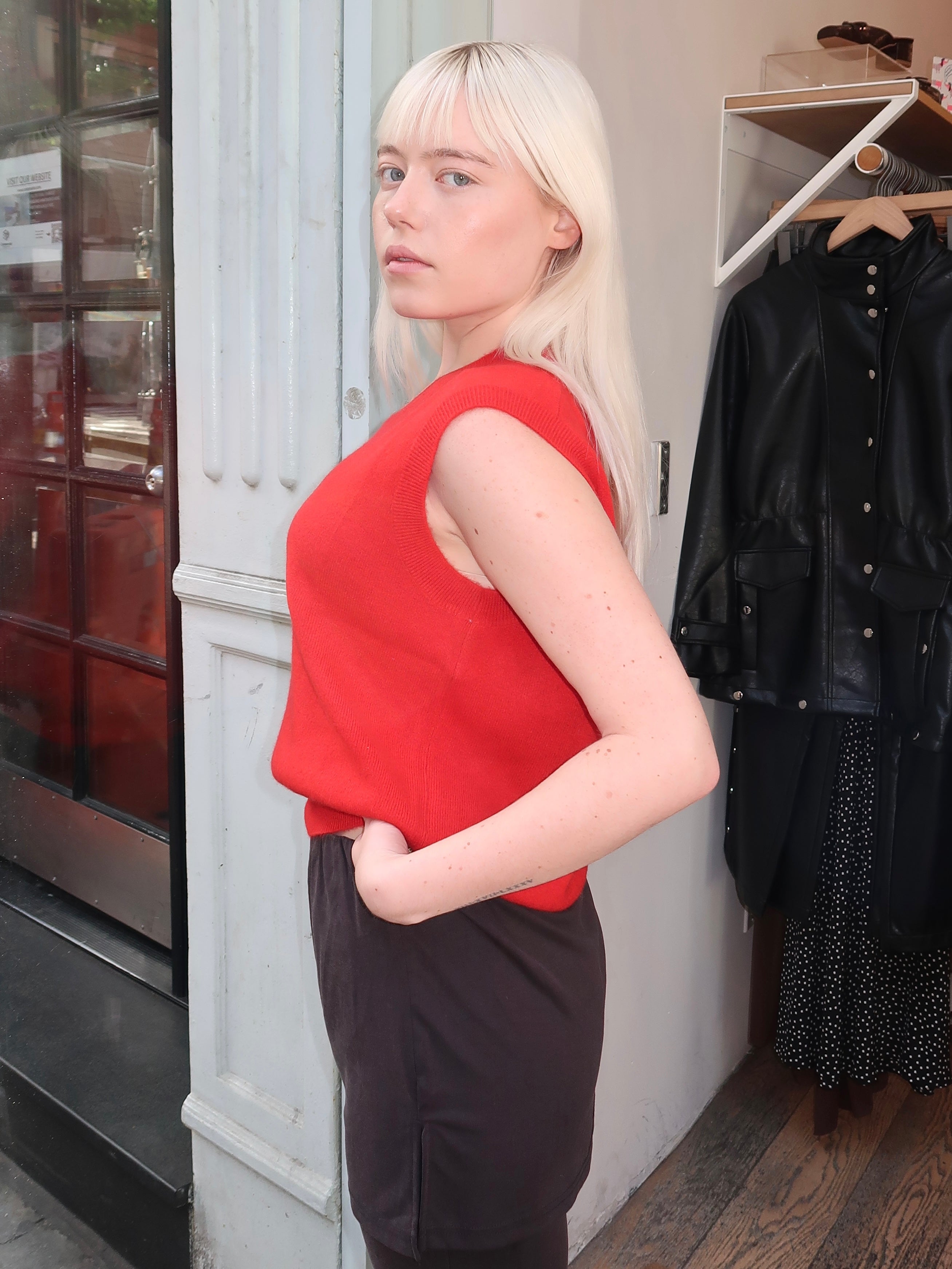 Annie Vest in Red Cashmere