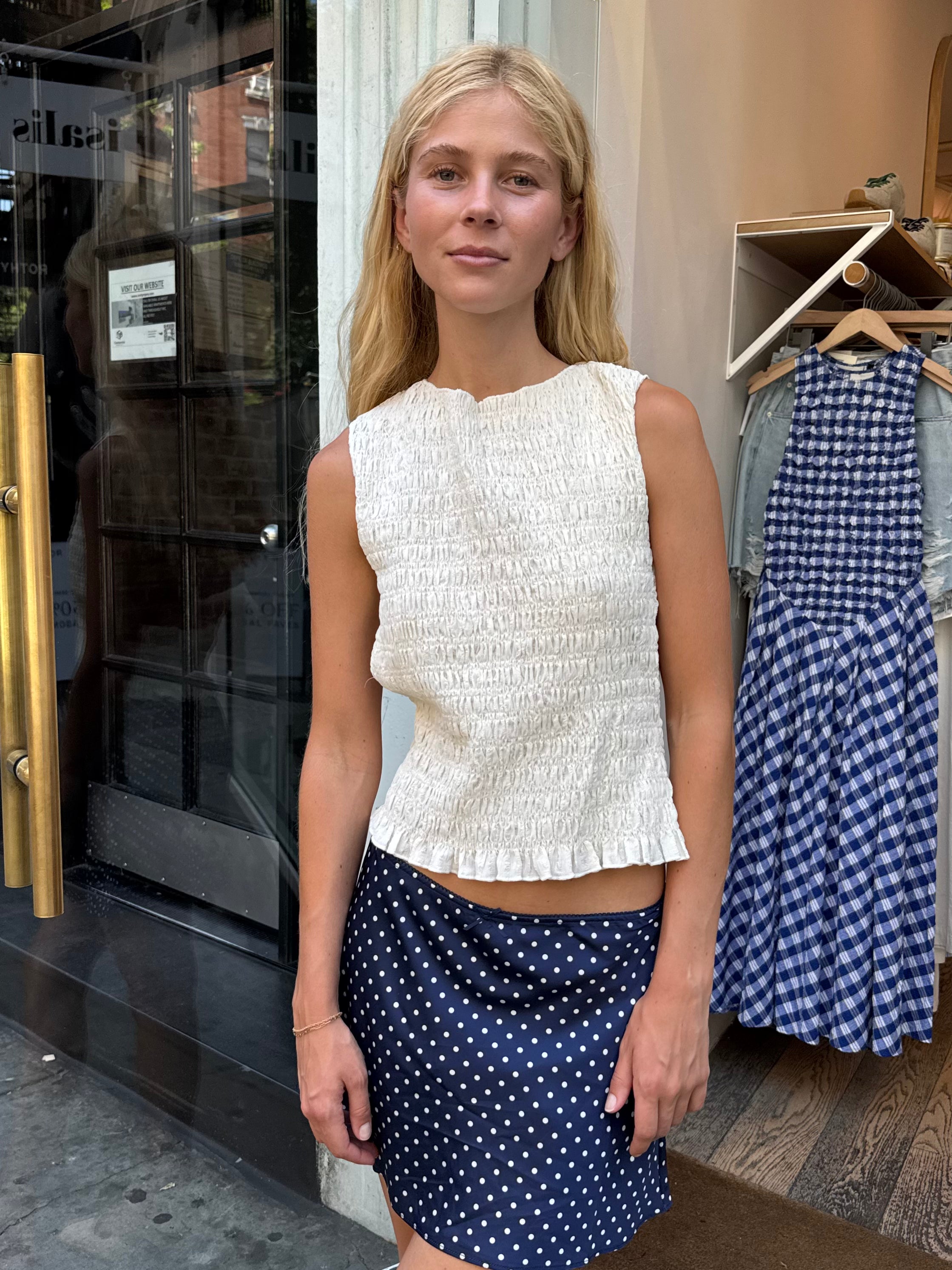 Beverly Smocked Open Back Top in Ivory