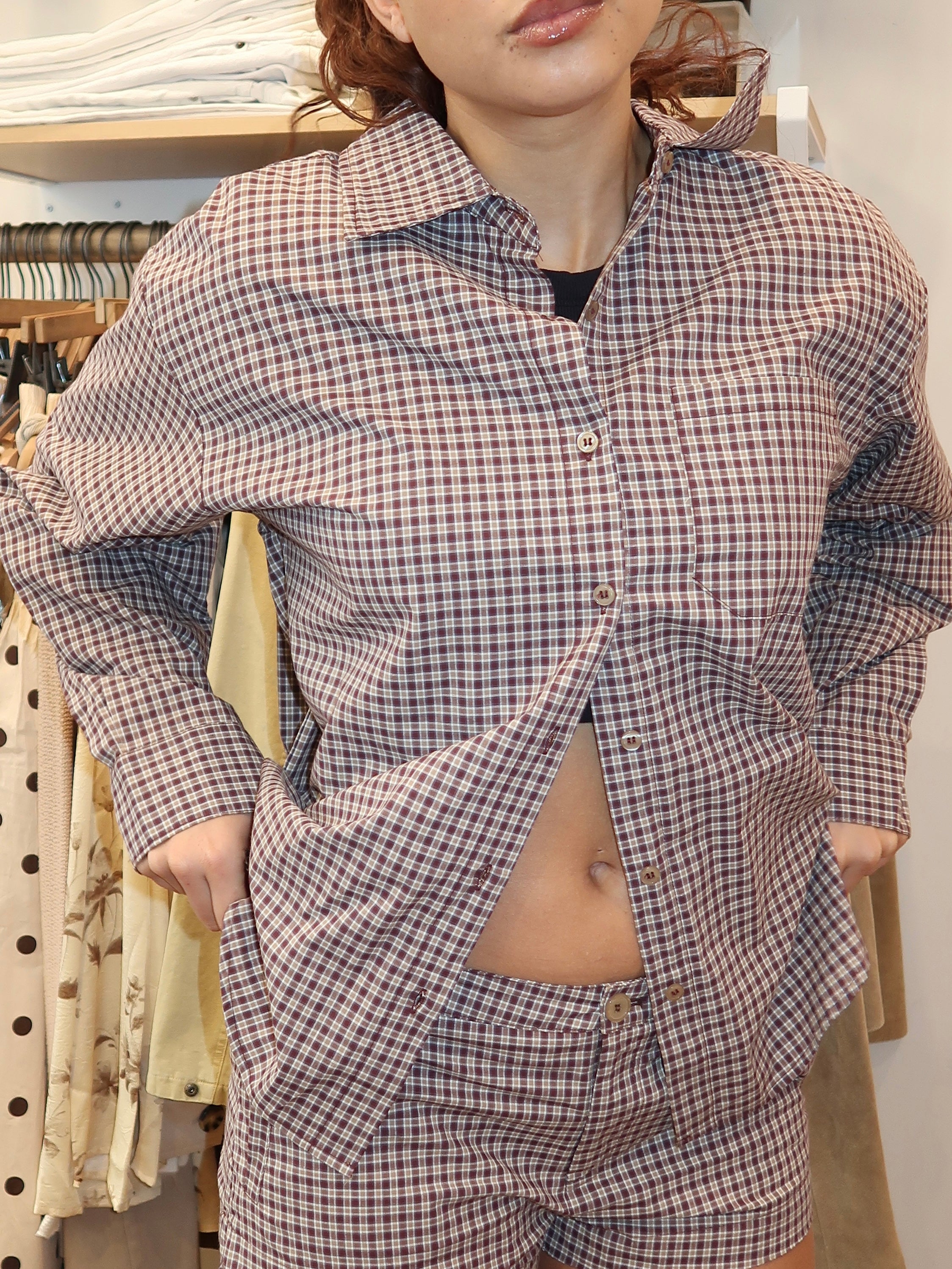 Danbury Button Up in Brown Plaid