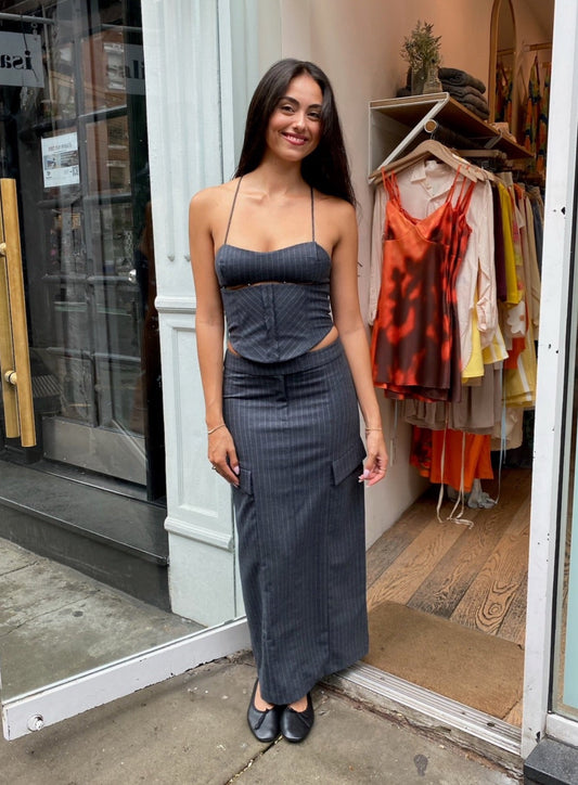 Pine Maxi Skirt in Charcoal Pinstripe