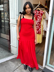Andrea Red Shirred Dress