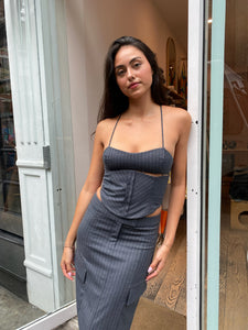 Pine Corset Top in Charcoal Pinstripe