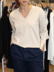 Navato V Neck Sweater in Beige