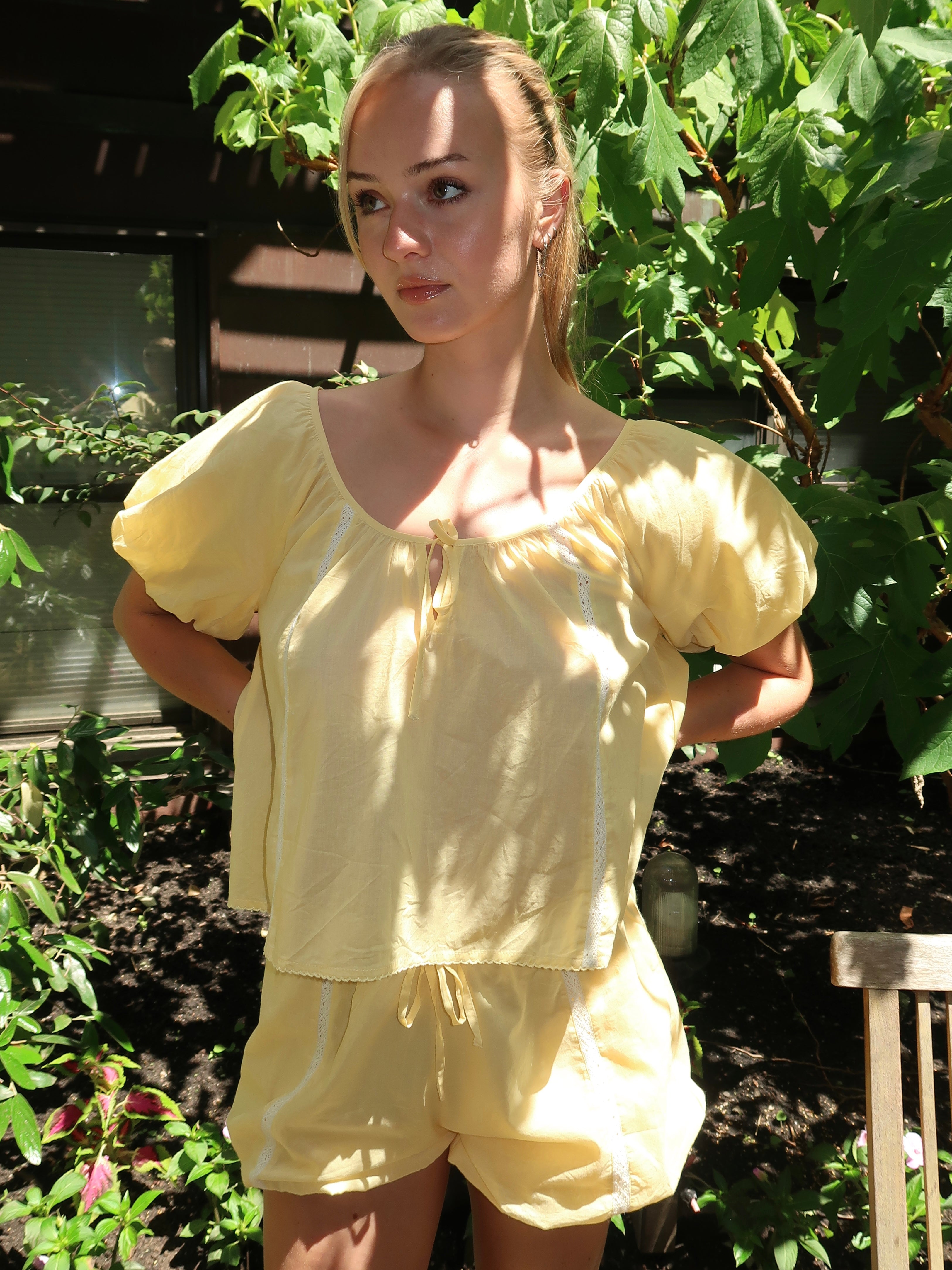 Maura Lace Trim Top in Butter