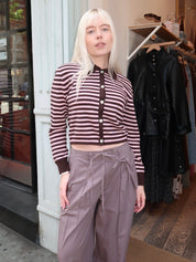 Anselma Cardigan in Pink & Dark Brown Cashmere