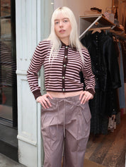 Anselma Cardigan in Pink & Dark Brown Cashmere