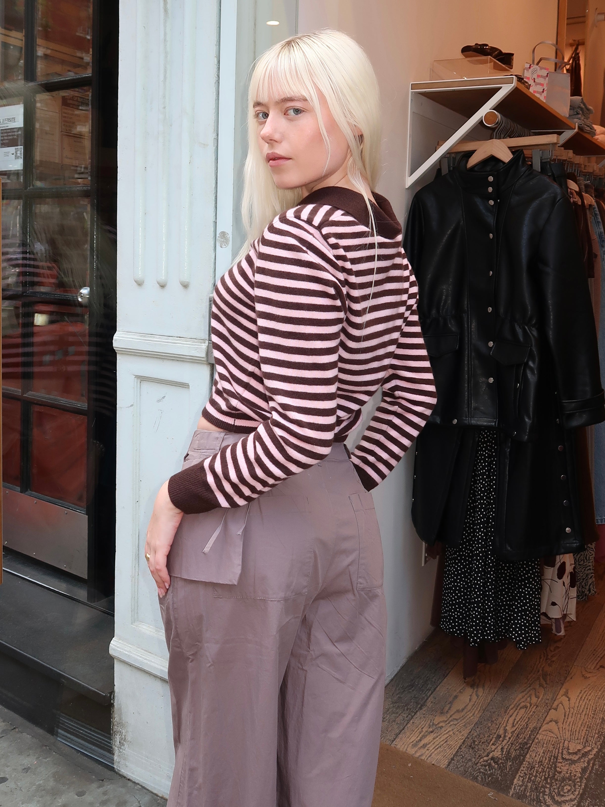 Anselma Cardigan in Pink & Dark Brown Cashmere