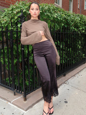 Lula Silky Lace Trim Pants in Black