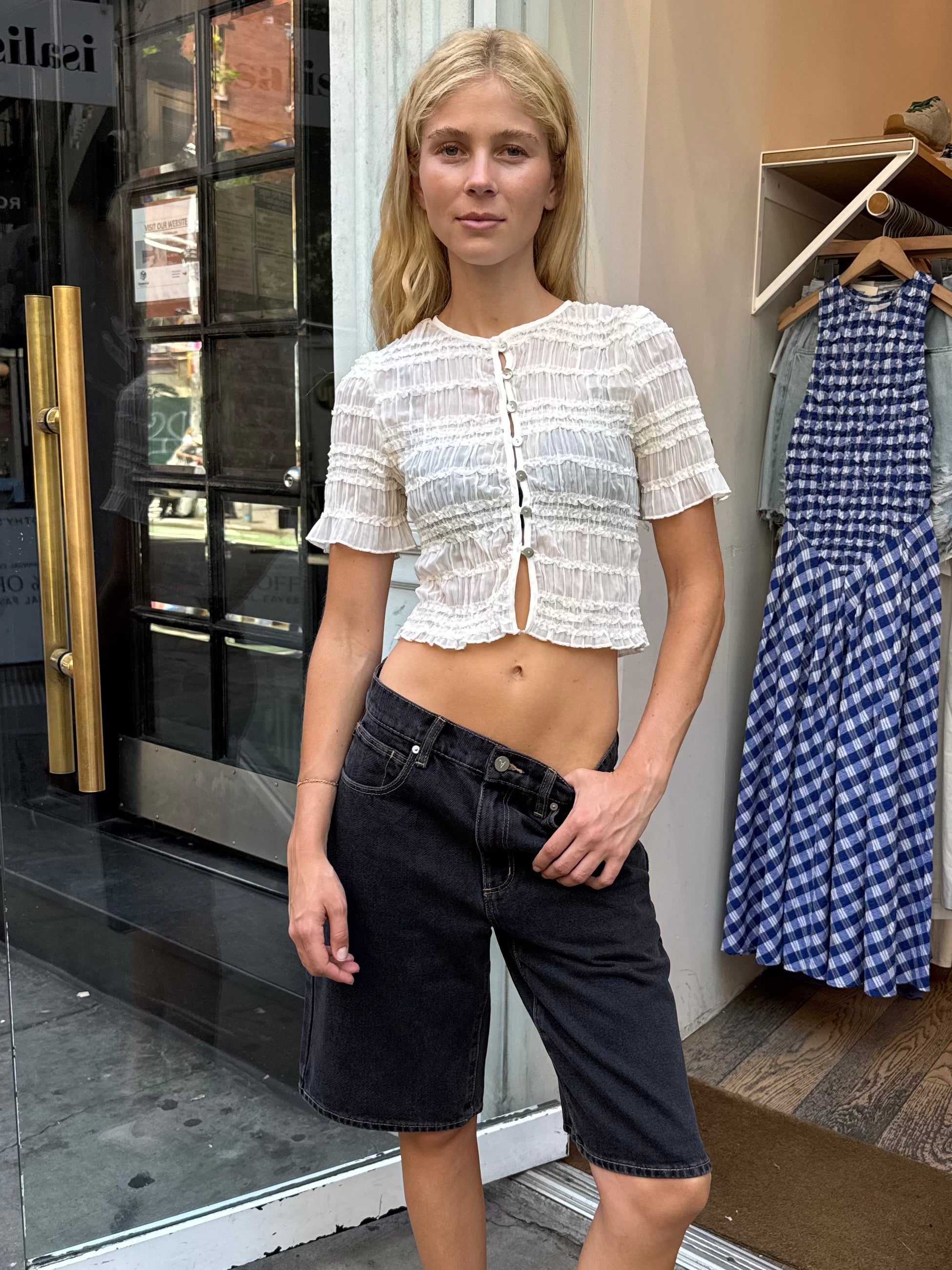 Inez Ruffle Top in Cream Chiffon