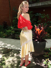 Delphia Satin Midi Skirt in Yellow