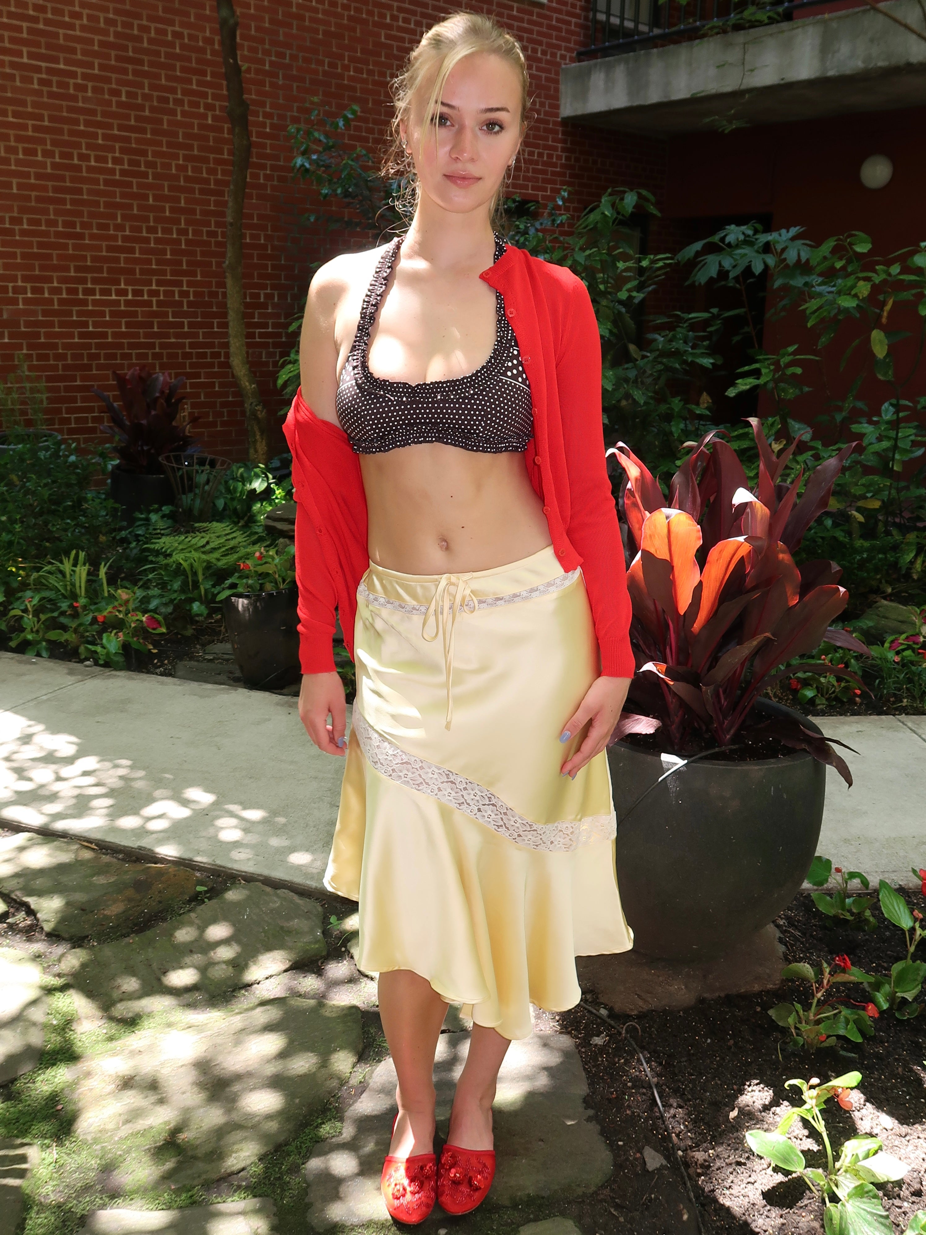 Delphia Satin Midi Skirt in Yellow