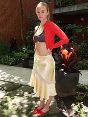 Delphia Satin Midi Skirt in Yellow
