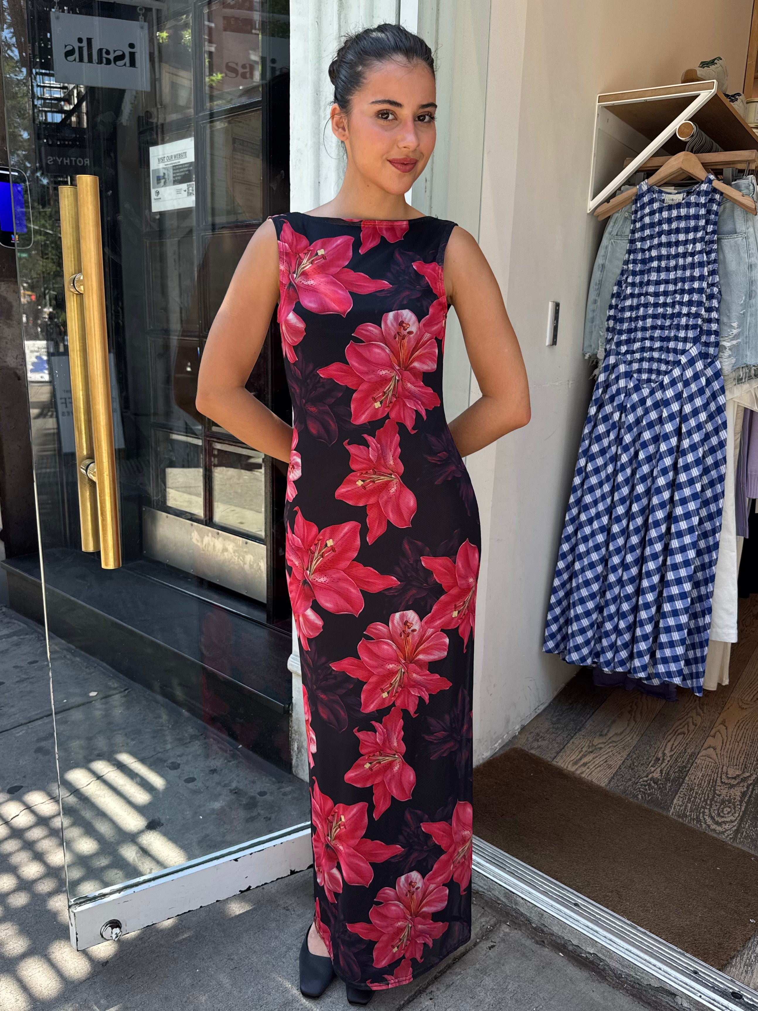 Laguna Mesh Maxi Dress in Floral Black