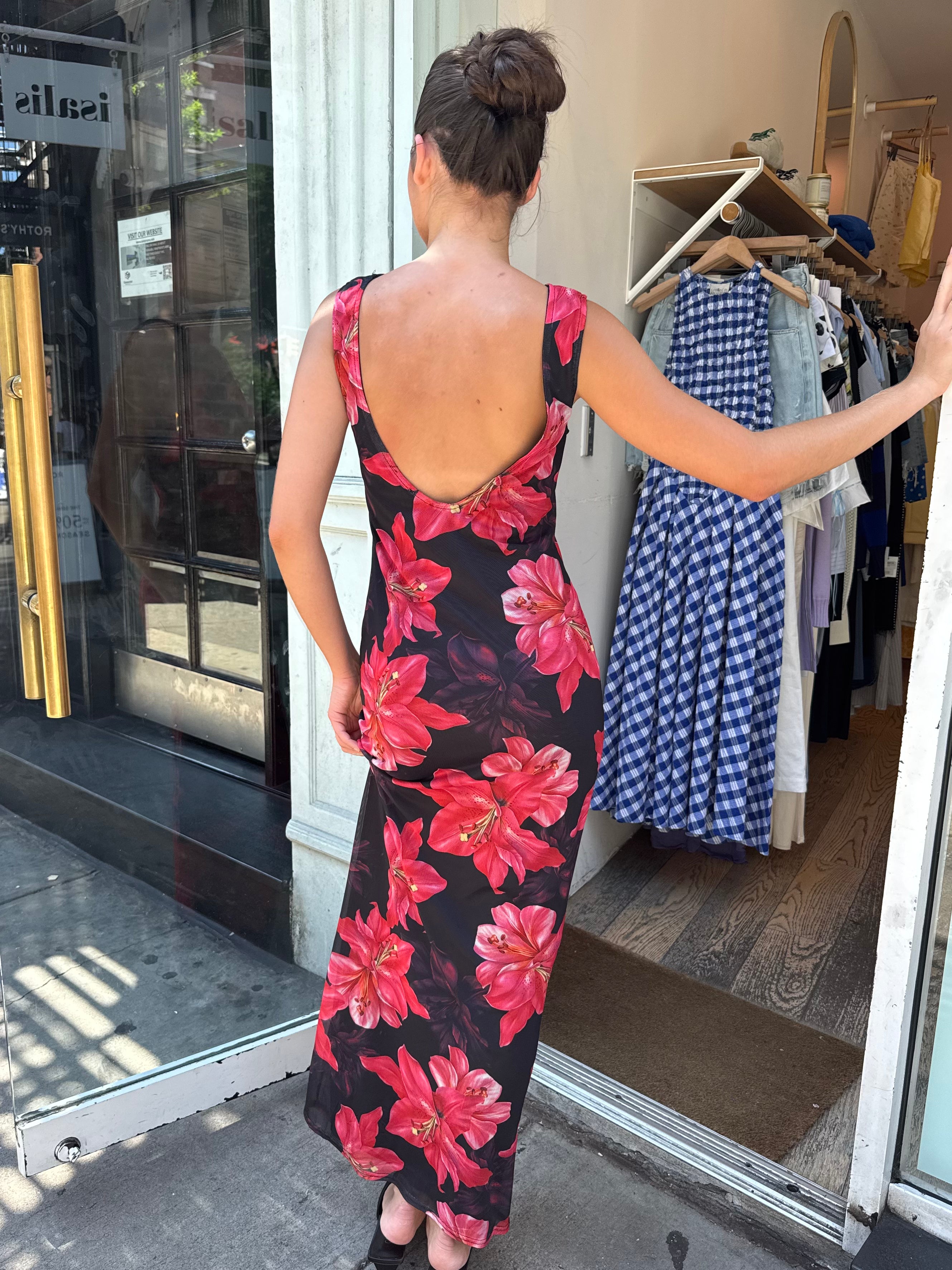 Laguna Mesh Maxi Dress in Floral Black
