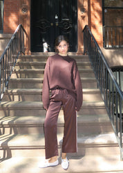 The Silk Stripe Crop Pant in Espresso