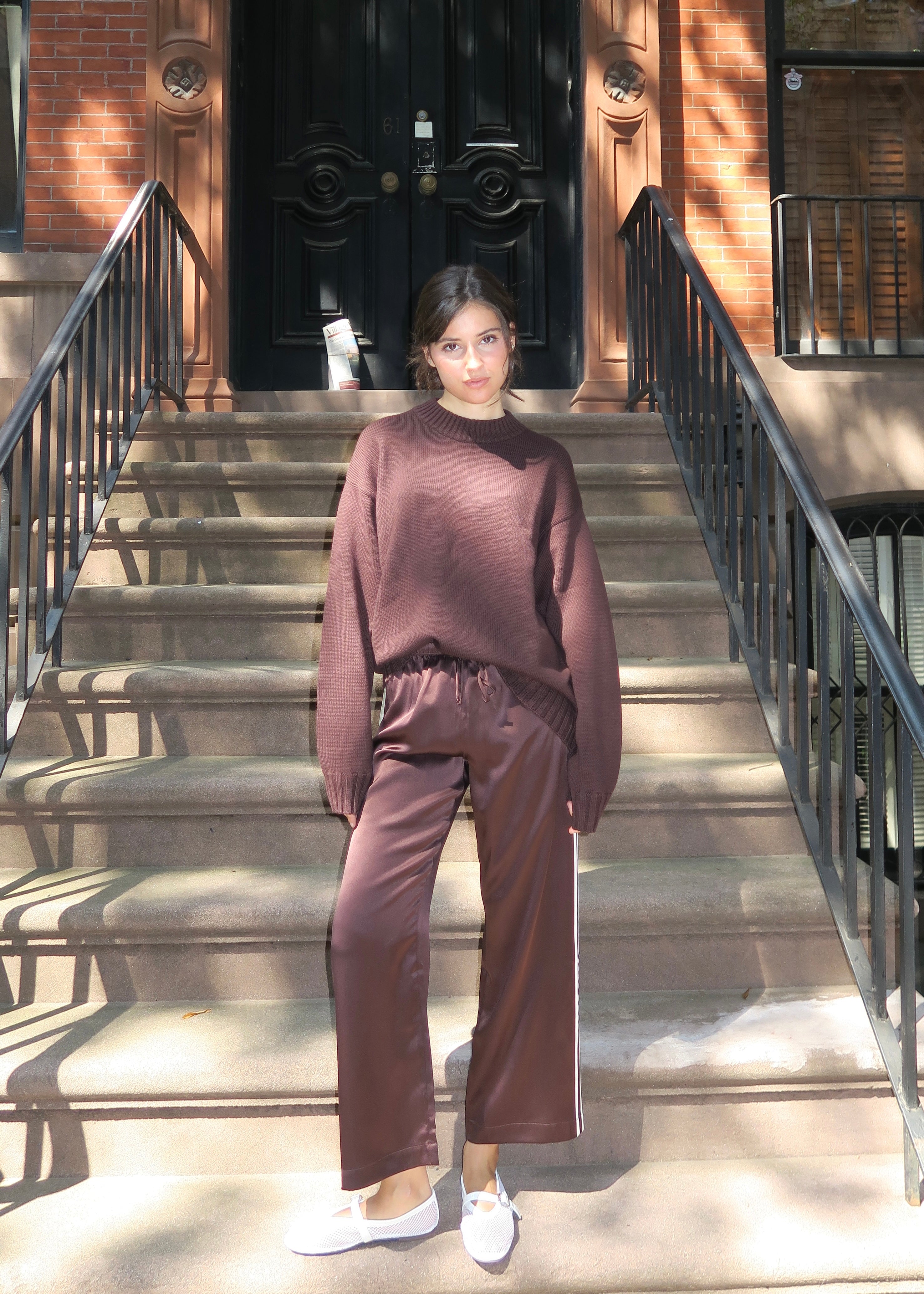 The Silk Stripe Crop Pant in Espresso