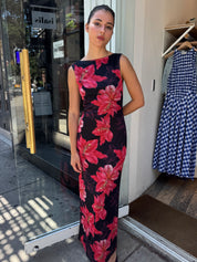 Laguna Mesh Maxi Dress in Floral Black