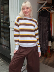 Striped Hairy Yarn Wool Blend Jumper in Multicolor