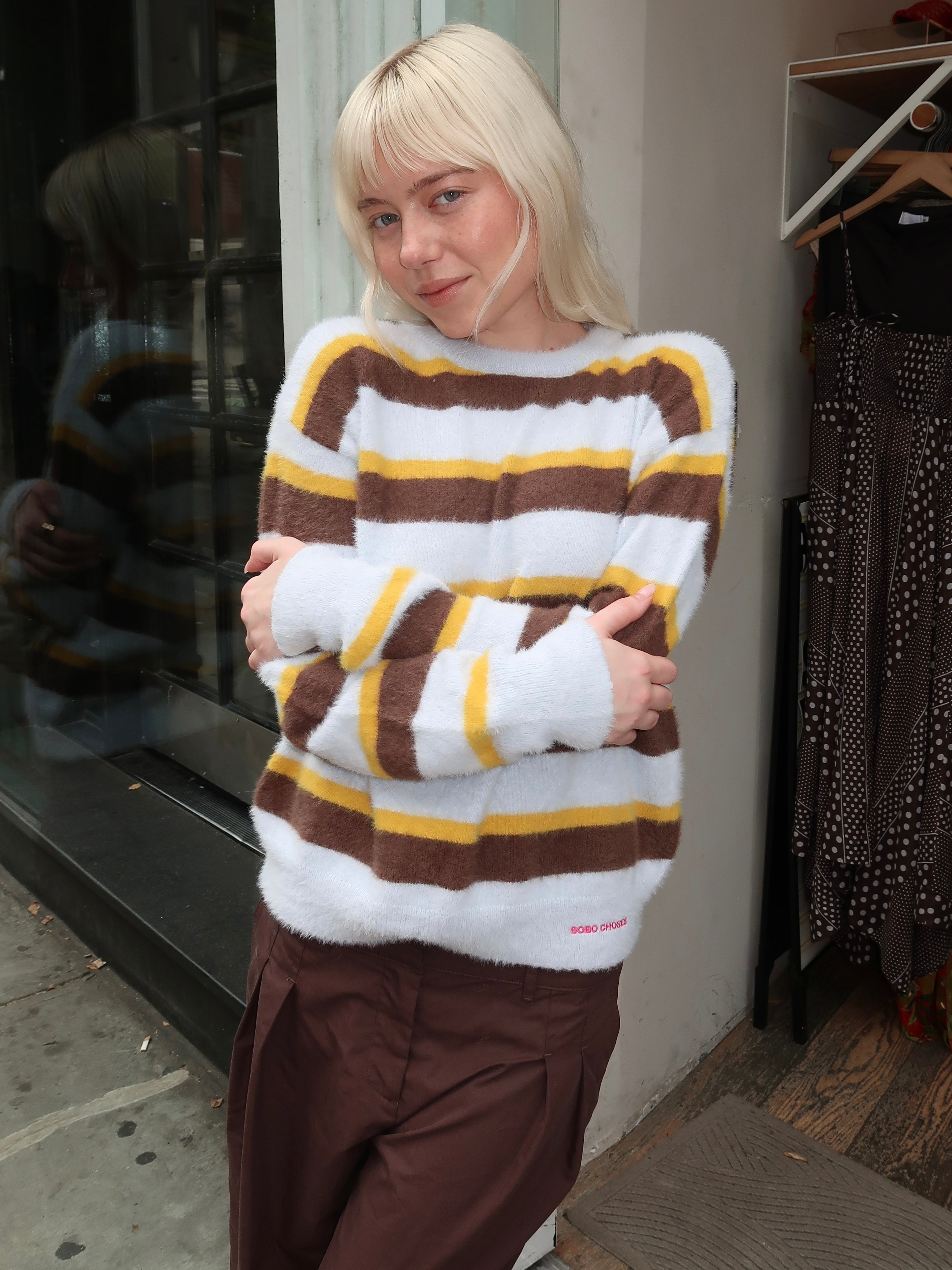 Striped Hairy Yarn Wool Blend Jumper in Multicolor