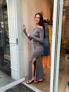 Eden Ruched Top & Skirt Set in Charcoal