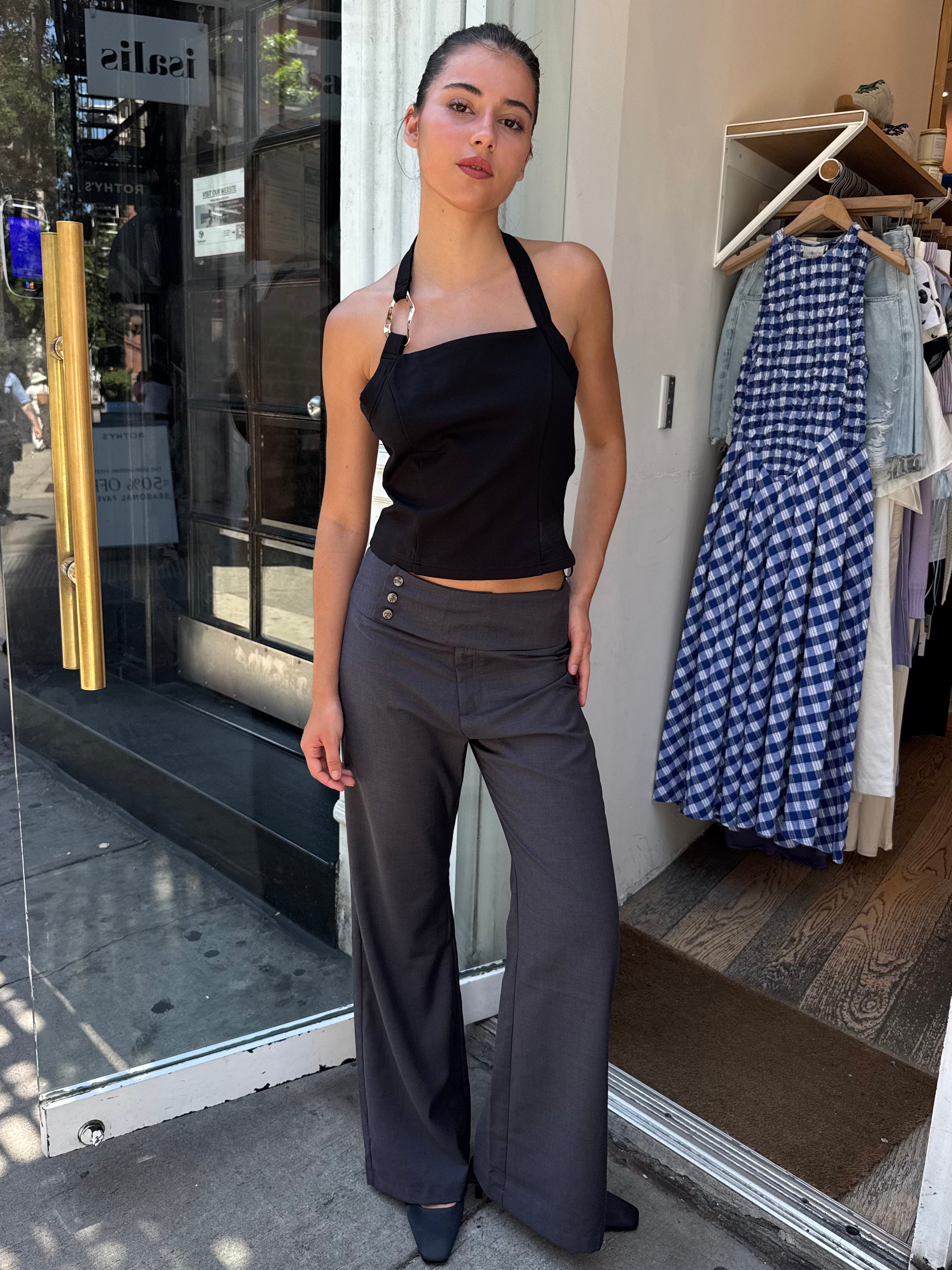 Viola Low Rise Flared Trousers in Charcoal