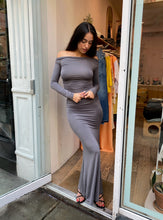 Load image into Gallery viewer, Eden Ruched Top &amp; Skirt Set in Charcoal
