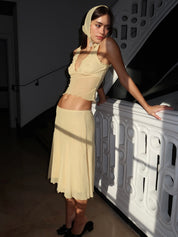 Olandria Ruffle Tank Top + Midi Skirt in Butter