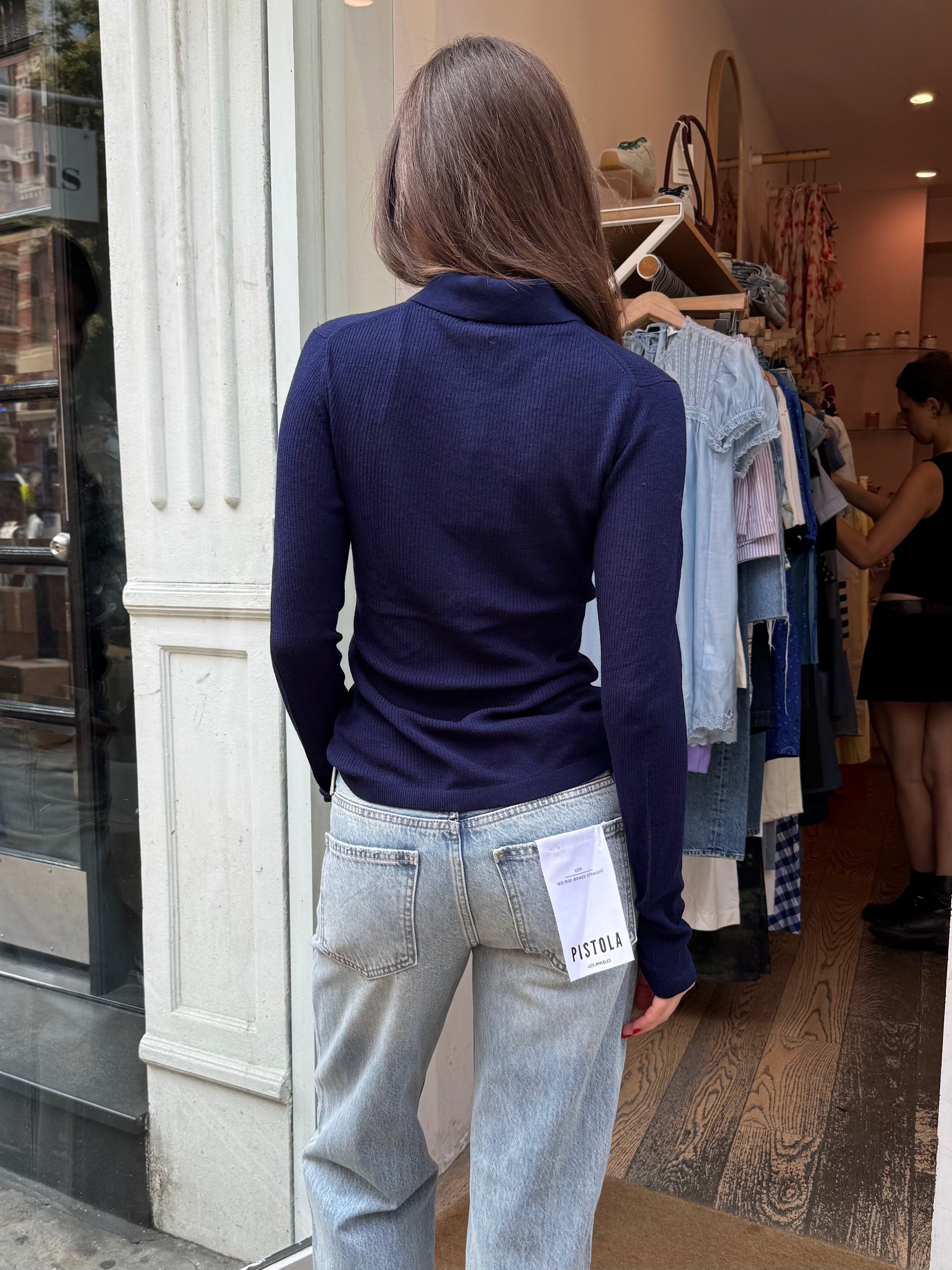 Korey Fitted Rib Cardigan w/Splayed Hem in Navy