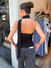 Judith Button Up Scarf Top in Black