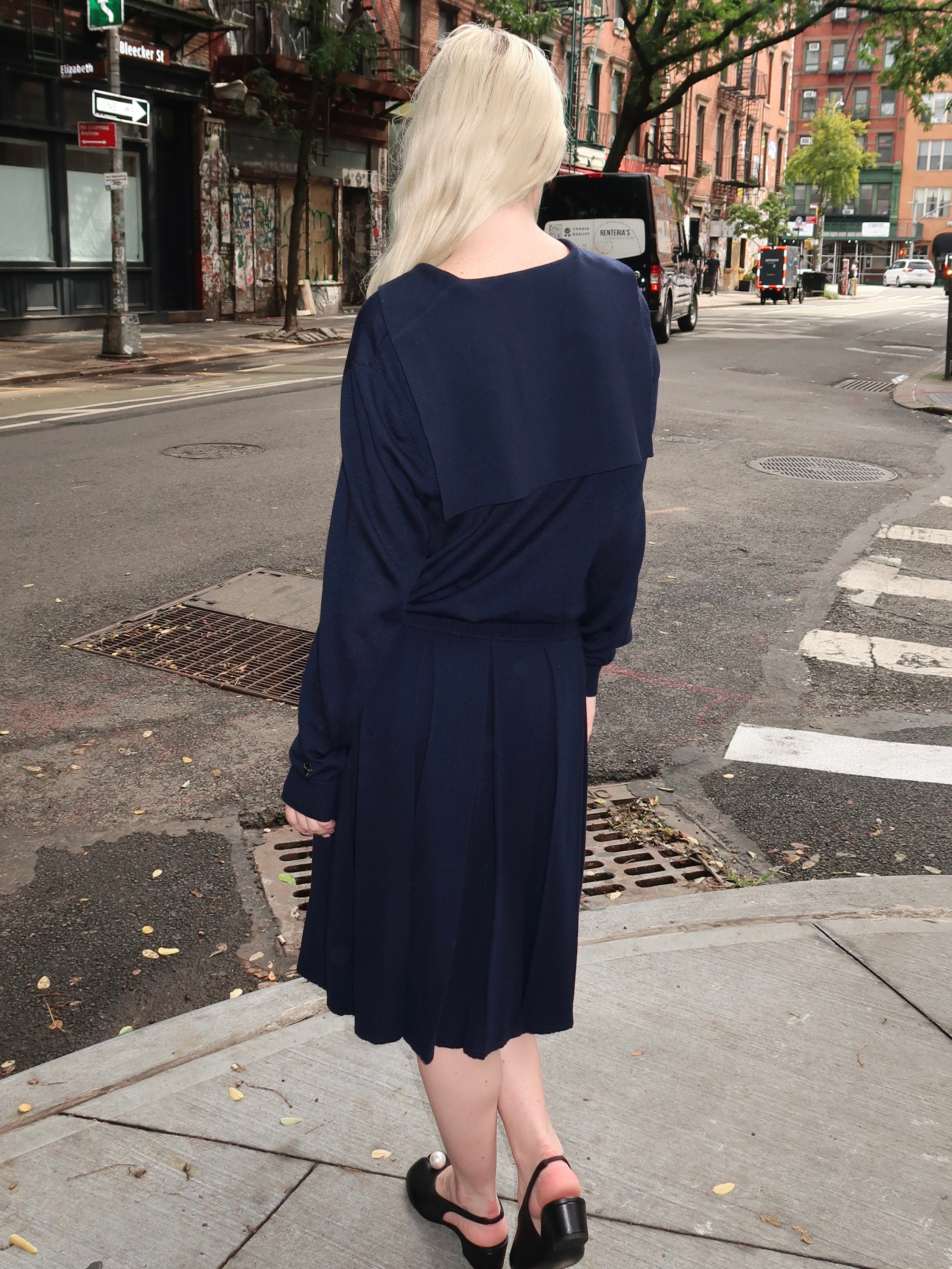 Shortcake Knit Dress in Navy