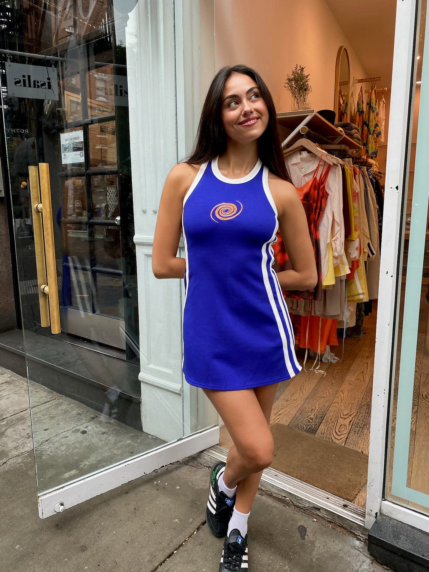 Varsity Dress in Cobalt/White