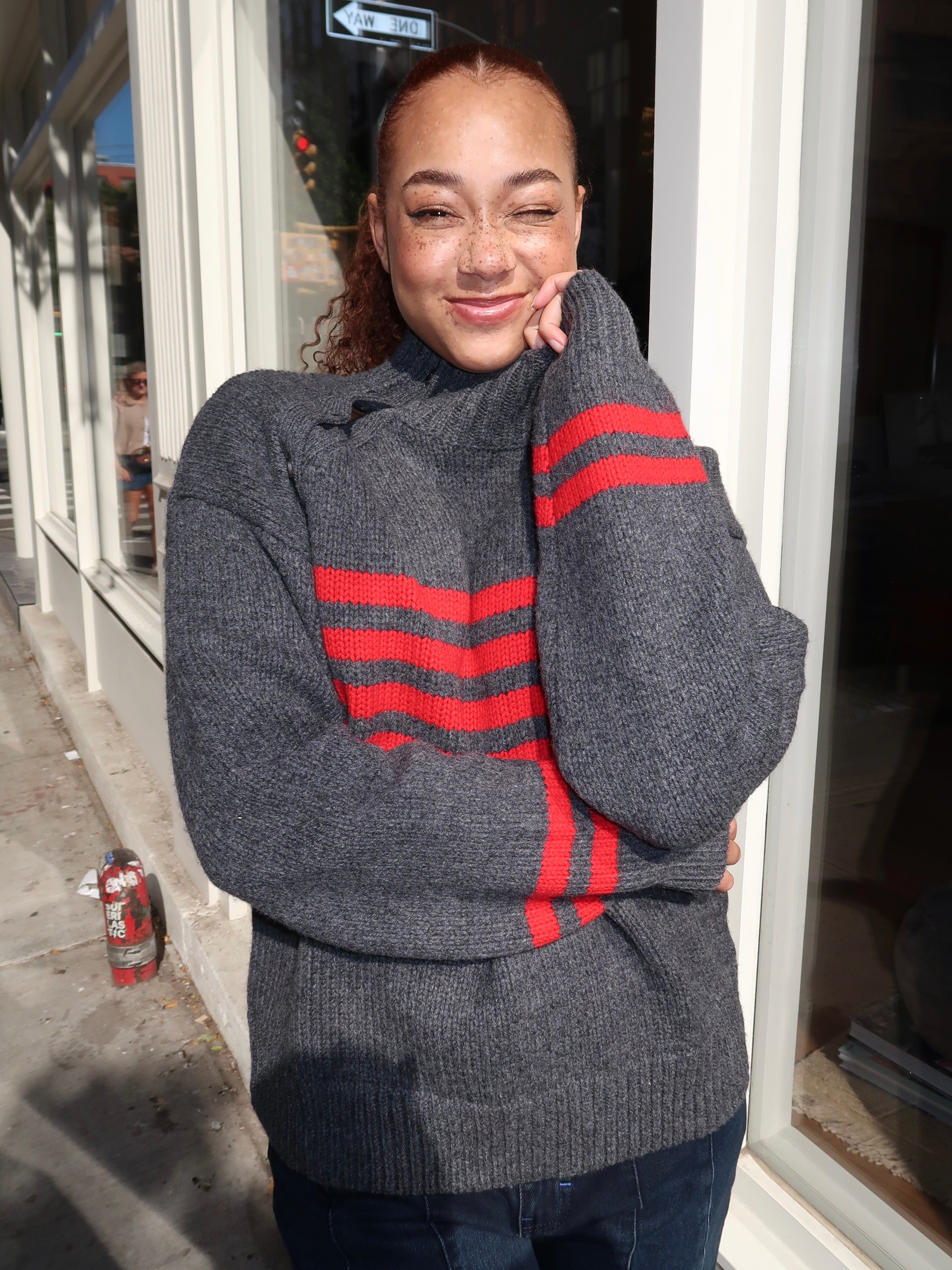 Tallulah High Neck Jumper in Charcoal Red