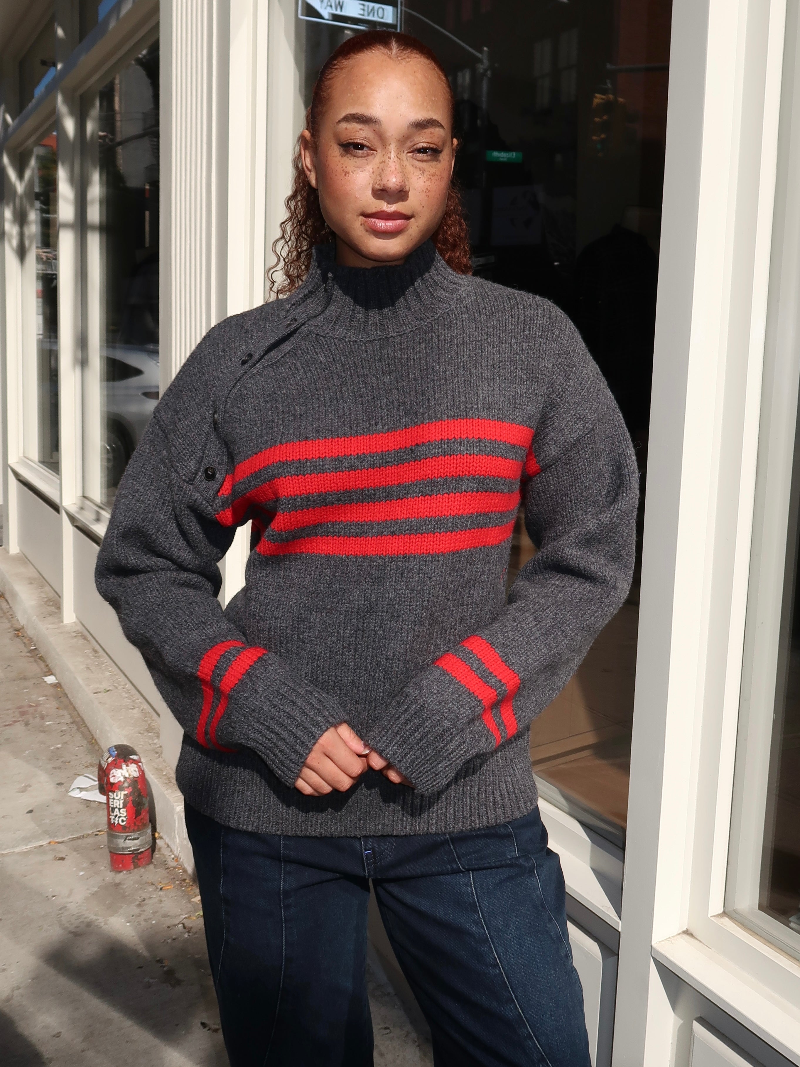 Tallulah High Neck Jumper in Charcoal Red