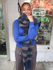 Brushed Oversized Scarf in Choc Blue Stripe