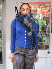 Brushed Oversized Scarf in Choc Blue Stripe