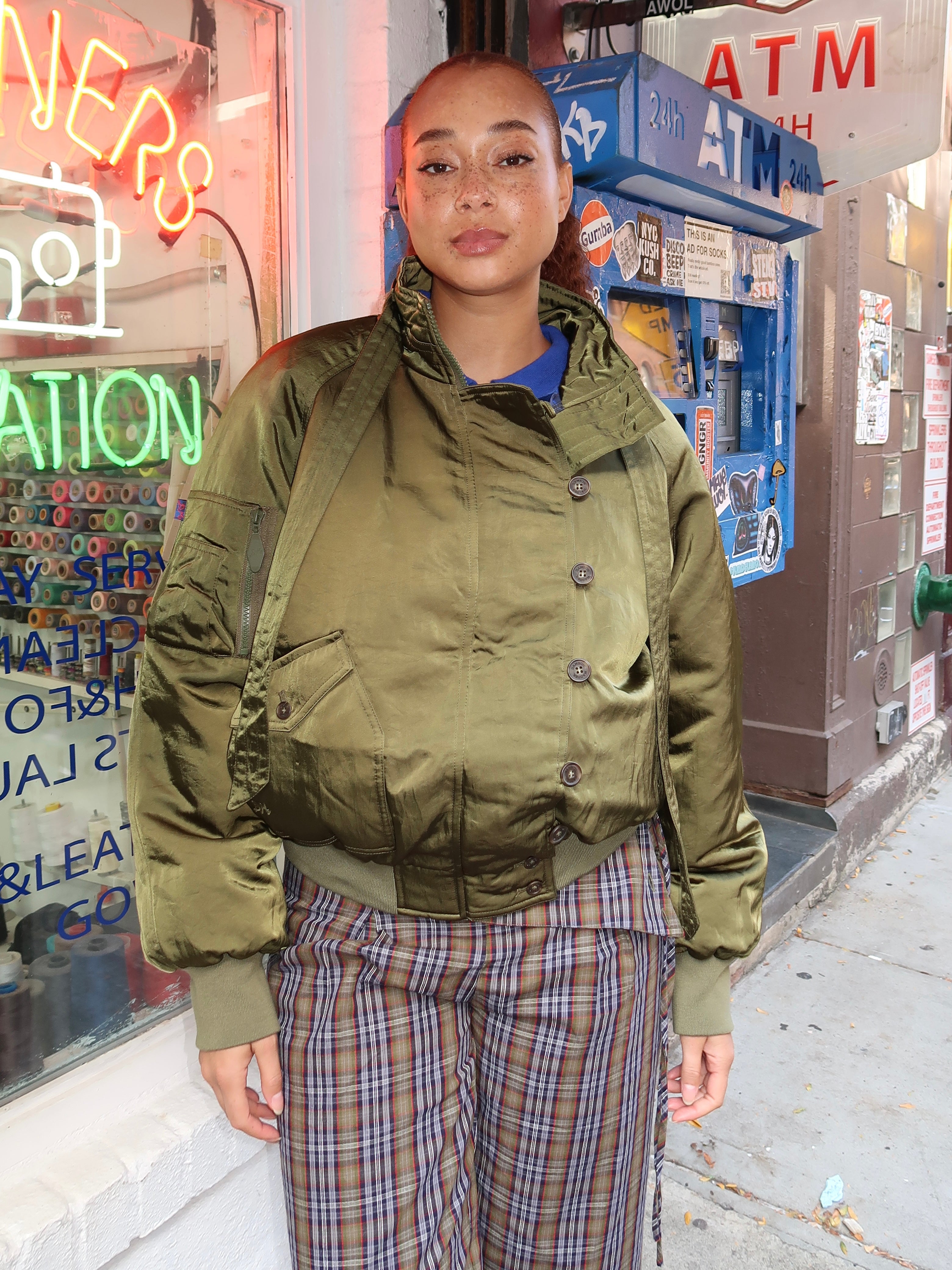 Joanie Bomber in Olive