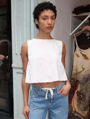 Rue Crop Pop Over Swing Top in Off-White