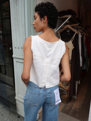 Rue Crop Pop Over Swing Top in Off-White