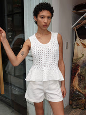 Anna Peplum Openwork Sweater Tank in White