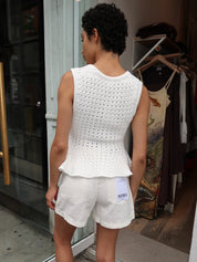Anna Peplum Openwork Sweater Tank in White
