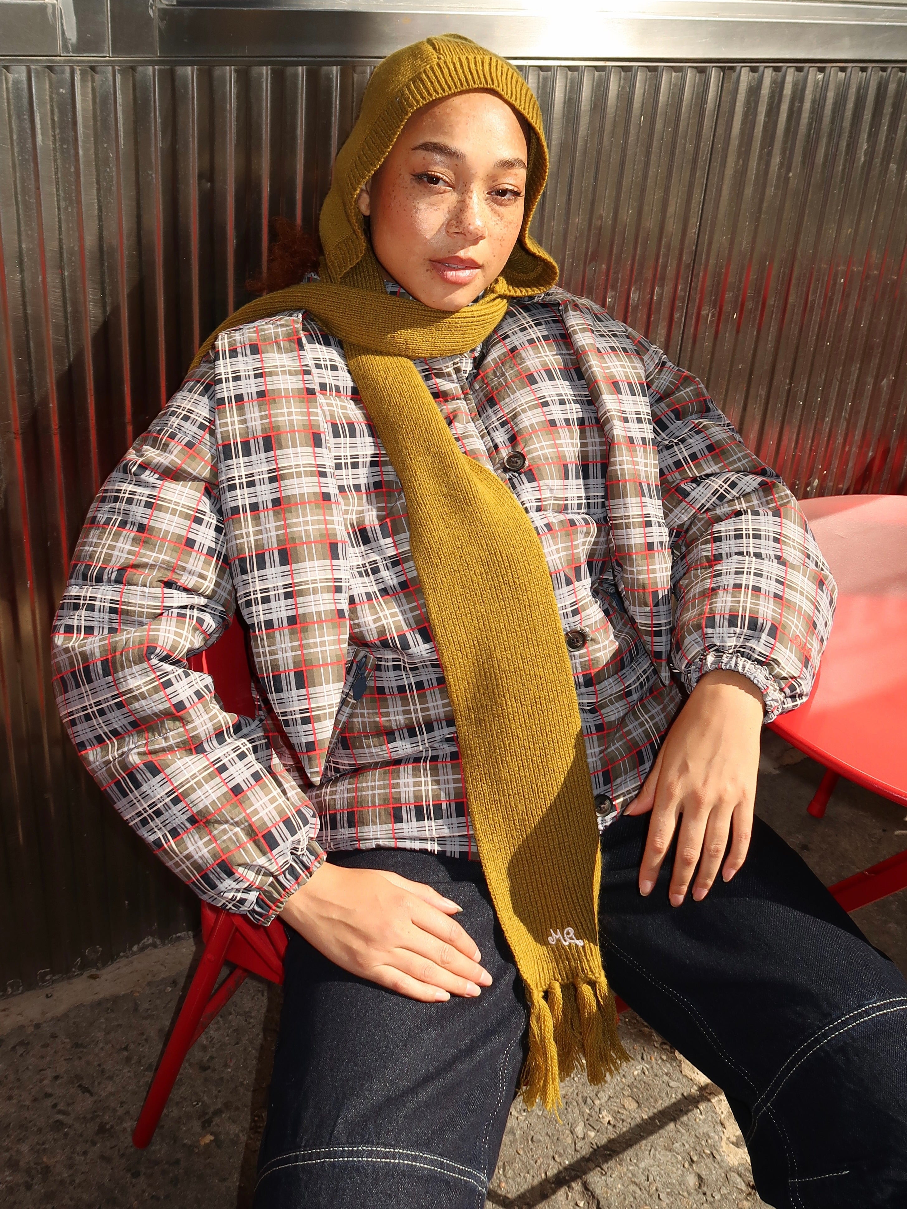 Tassel Hooded Scarf in Olive