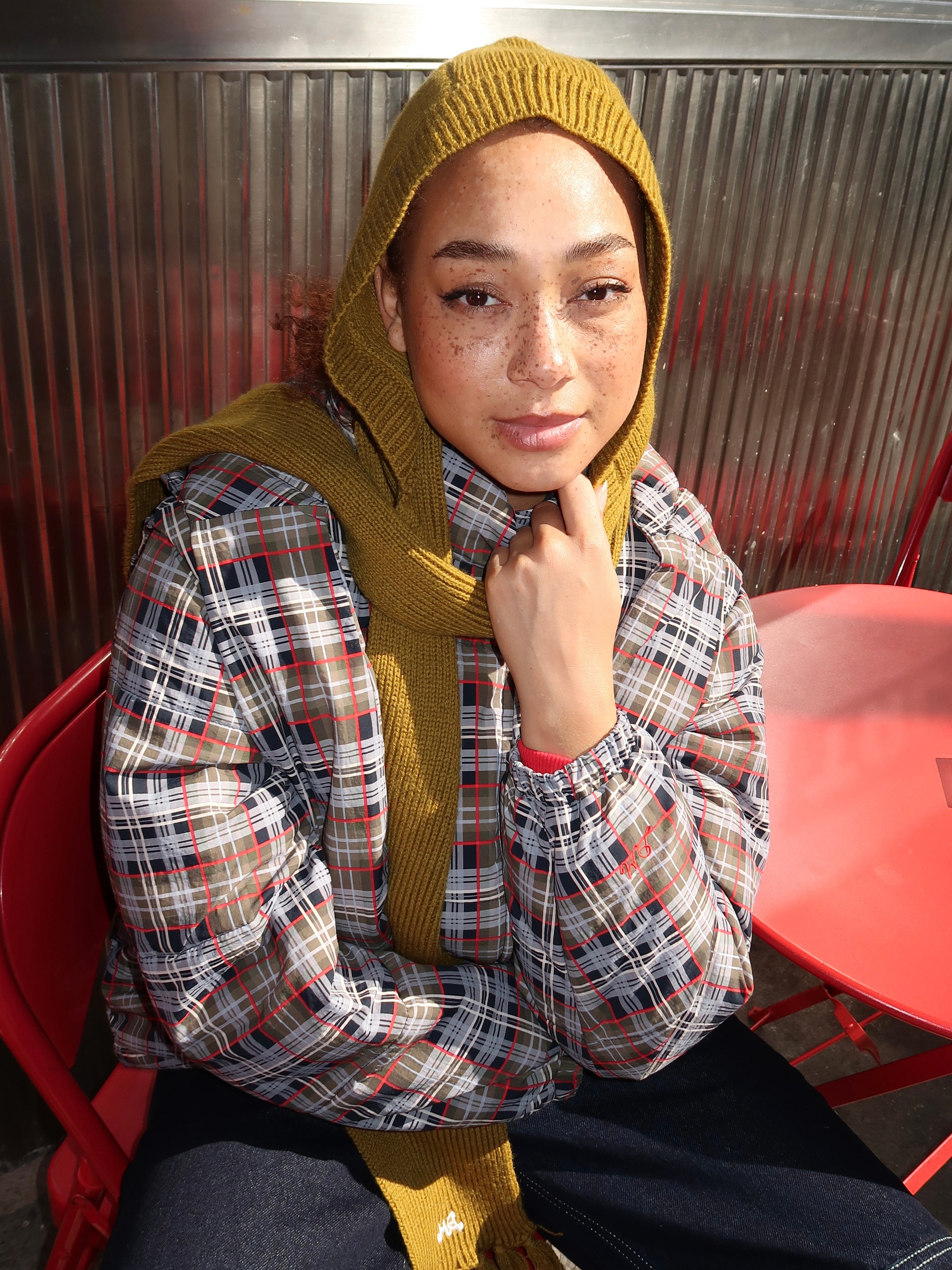 Tassel Hooded Scarf in Olive