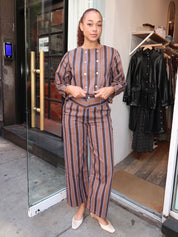 Striped Yoke Trousers in Brown