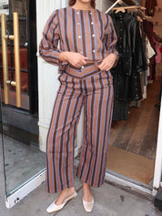Striped Yoke Trousers in Brown